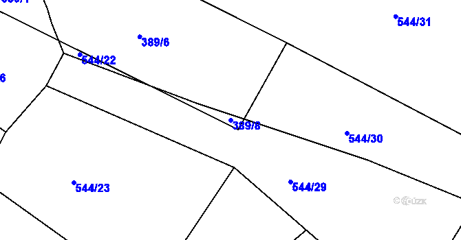 Parcela st. 389/8 v KÚ Hunčice, Katastrální mapa