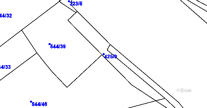 Parcela st. 425/9 v KÚ Hunčice, Katastrální mapa
