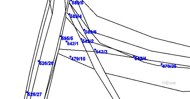 Parcela st. 542/3 v KÚ Hunčice, Katastrální mapa