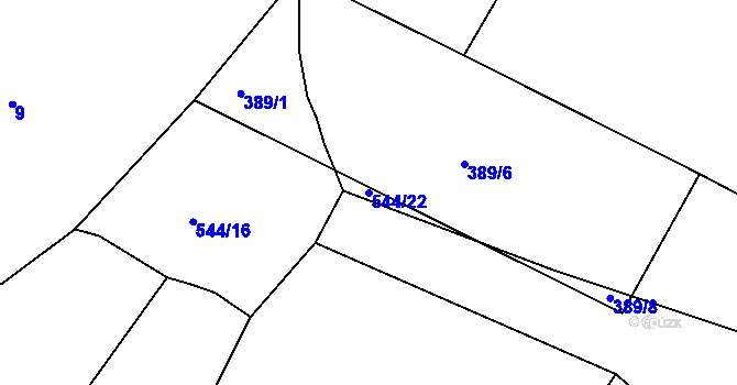 Parcela st. 544/22 v KÚ Hunčice, Katastrální mapa