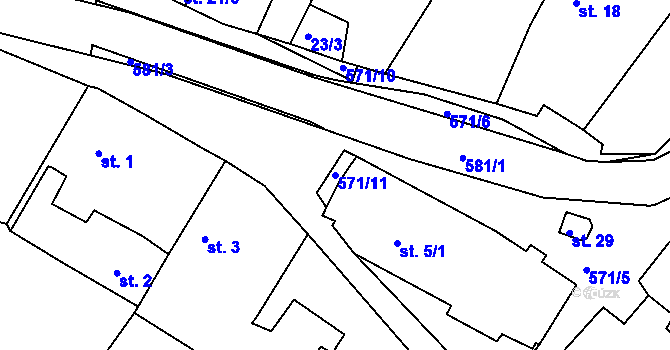 Parcela st. 571/11 v KÚ Hunčice, Katastrální mapa