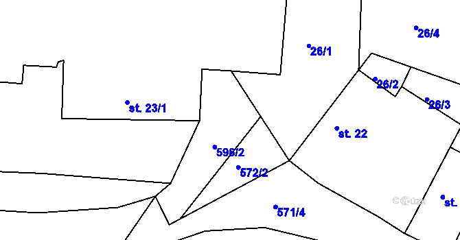 Parcela st. 572/1 v KÚ Hunčice, Katastrální mapa