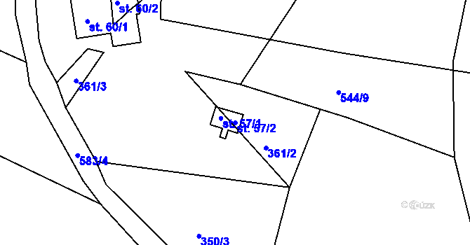 Parcela st. 57/2 v KÚ Hunčice, Katastrální mapa