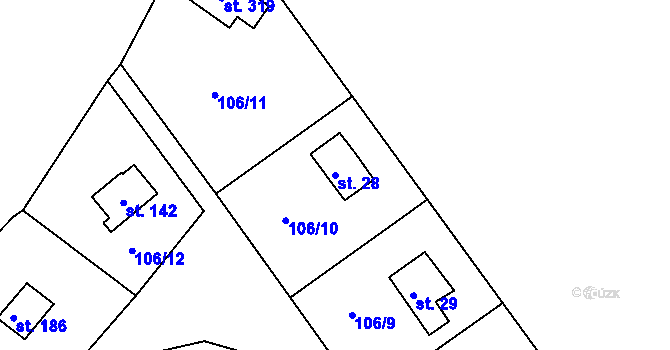 Parcela st. 28 v KÚ Těchoděly, Katastrální mapa