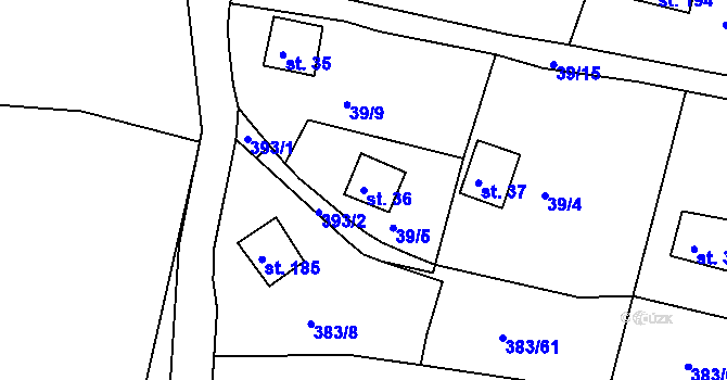 Parcela st. 36 v KÚ Těchoděly, Katastrální mapa