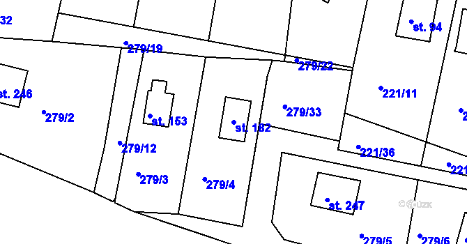 Parcela st. 182 v KÚ Těchoděly, Katastrální mapa