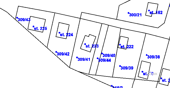 Parcela st. 223 v KÚ Těchoděly, Katastrální mapa