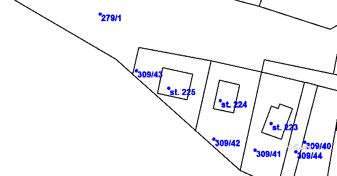 Parcela st. 225 v KÚ Těchoděly, Katastrální mapa