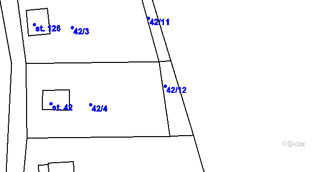 Parcela st. 42/12 v KÚ Těchoděly, Katastrální mapa