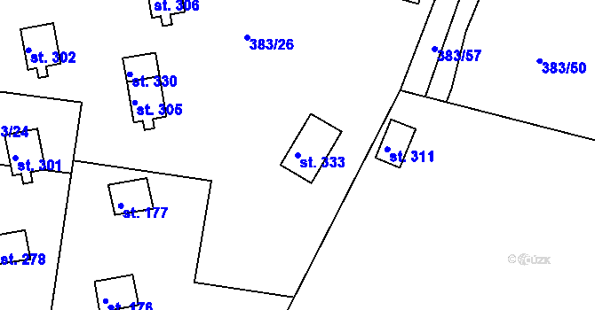 Parcela st. 333 v KÚ Těchoděly, Katastrální mapa