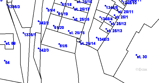 Parcela st. 25/14 v KÚ Košetice u Hunčic, Katastrální mapa