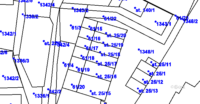 Parcela st. 25/18 v KÚ Košetice u Hunčic, Katastrální mapa