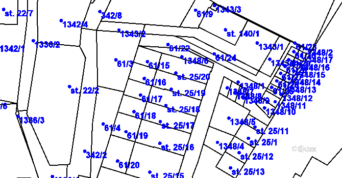 Parcela st. 25/19 v KÚ Košetice u Hunčic, Katastrální mapa