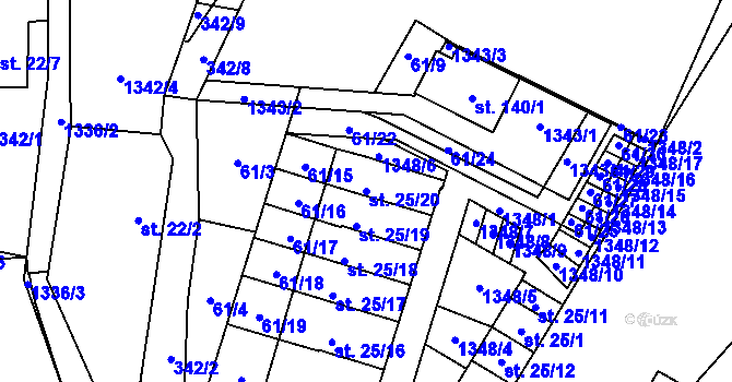 Parcela st. 25/20 v KÚ Košetice u Hunčic, Katastrální mapa