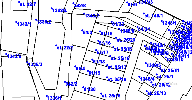 Parcela st. 61/17 v KÚ Košetice u Hunčic, Katastrální mapa