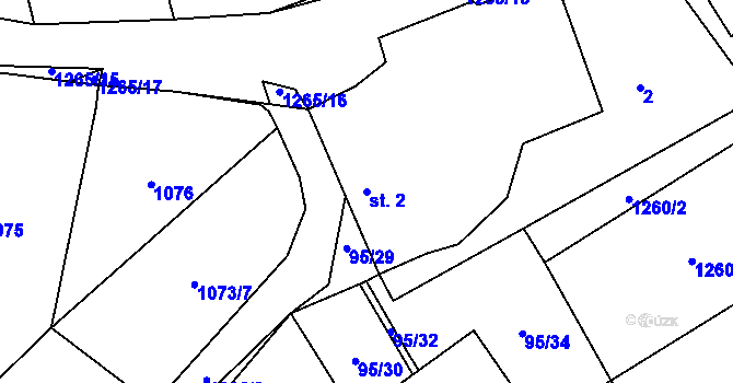 Parcela st. 2 v KÚ Košetice u Hunčic, Katastrální mapa