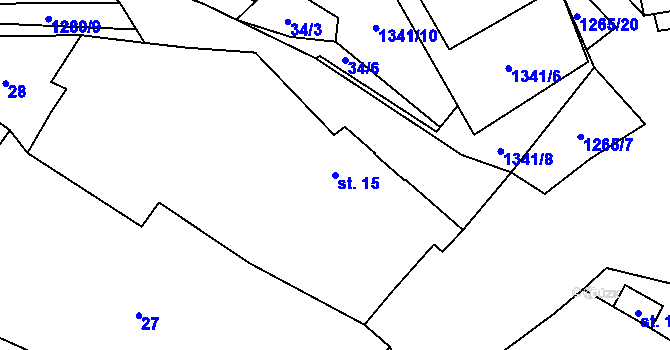 Parcela st. 15 v KÚ Košetice u Hunčic, Katastrální mapa