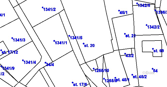 Parcela st. 20 v KÚ Košetice u Hunčic, Katastrální mapa