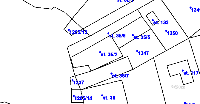 Parcela st. 35/2 v KÚ Košetice u Hunčic, Katastrální mapa