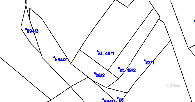 Parcela st. 49/1 v KÚ Košetice u Hunčic, Katastrální mapa