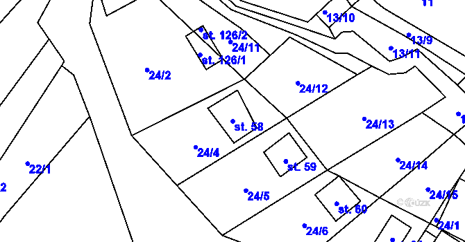 Parcela st. 58 v KÚ Košetice u Hunčic, Katastrální mapa