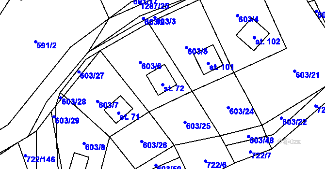Parcela st. 72 v KÚ Košetice u Hunčic, Katastrální mapa