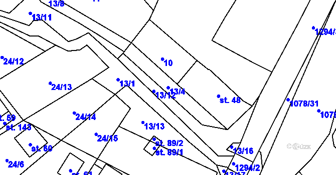 Parcela st. 13/4 v KÚ Košetice u Hunčic, Katastrální mapa