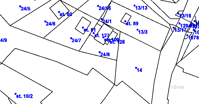 Parcela st. 24/8 v KÚ Košetice u Hunčic, Katastrální mapa
