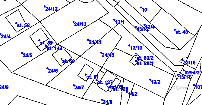 Parcela st. 24/15 v KÚ Košetice u Hunčic, Katastrální mapa