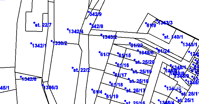 Parcela st. 61/3 v KÚ Košetice u Hunčic, Katastrální mapa
