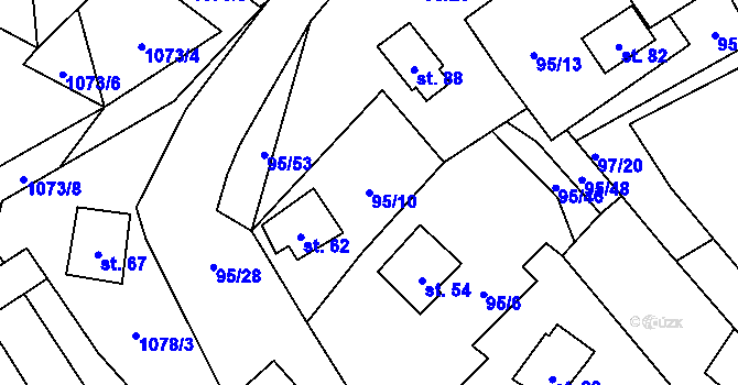 Parcela st. 95/10 v KÚ Košetice u Hunčic, Katastrální mapa