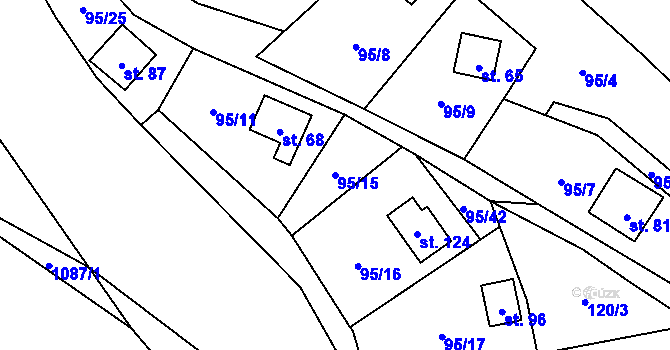 Parcela st. 95/15 v KÚ Košetice u Hunčic, Katastrální mapa
