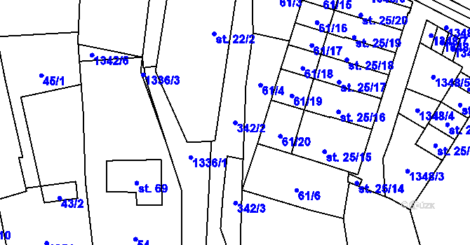 Parcela st. 342/2 v KÚ Košetice u Hunčic, Katastrální mapa