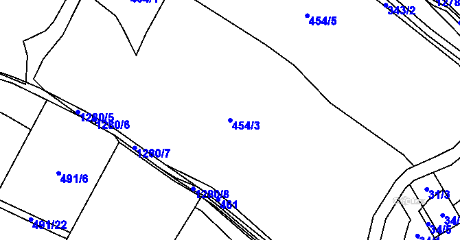 Parcela st. 454/3 v KÚ Košetice u Hunčic, Katastrální mapa