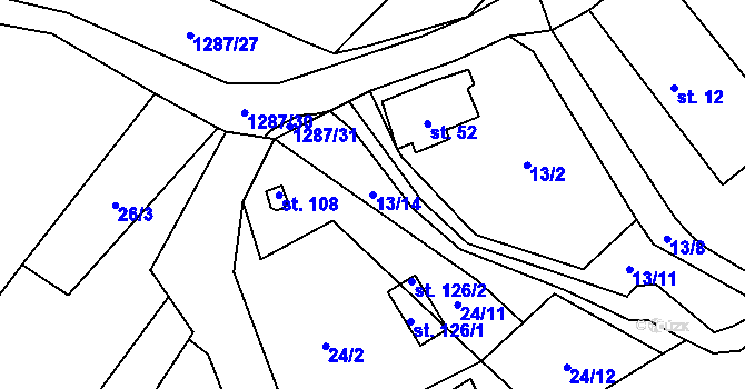 Parcela st. 13/14 v KÚ Košetice u Hunčic, Katastrální mapa