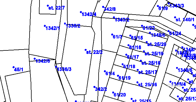 Parcela st. 342/4 v KÚ Košetice u Hunčic, Katastrální mapa