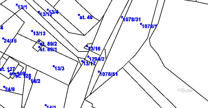 Parcela st. 1078/8 v KÚ Košetice u Hunčic, Katastrální mapa
