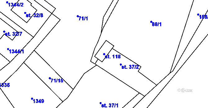 Parcela st. 118 v KÚ Košetice u Hunčic, Katastrální mapa