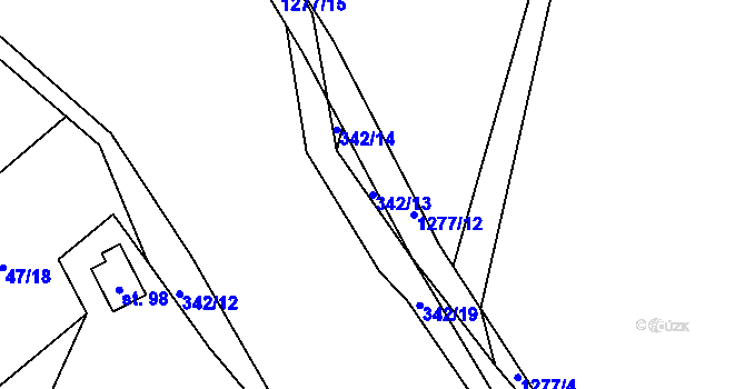 Parcela st. 342/13 v KÚ Košetice u Hunčic, Katastrální mapa