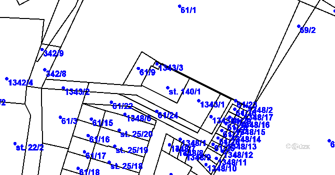 Parcela st. 140/1 v KÚ Košetice u Hunčic, Katastrální mapa
