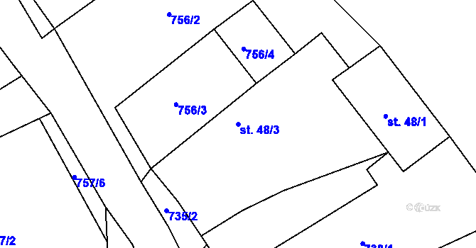 Parcela st. 48/3 v KÚ Lipno u Hunčic, Katastrální mapa