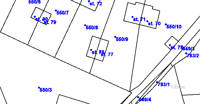 Parcela st. 77 v KÚ Lipno u Hunčic, Katastrální mapa