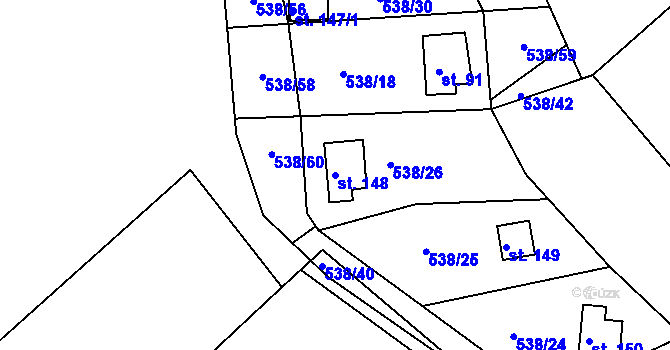Parcela st. 148 v KÚ Lipno u Hunčic, Katastrální mapa