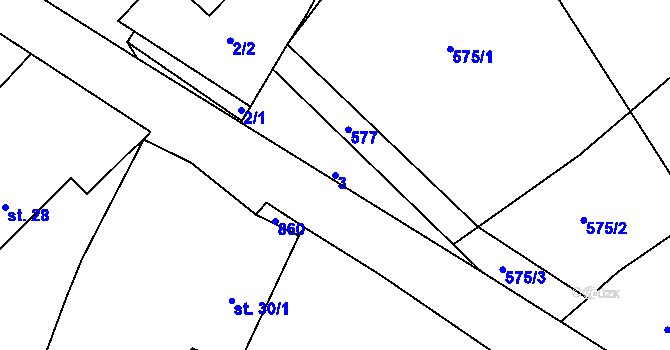 Parcela st. 3 v KÚ Lipno u Hunčic, Katastrální mapa