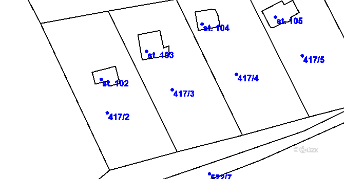 Parcela st. 417/3 v KÚ Lipno u Hunčic, Katastrální mapa