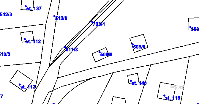 Parcela st. 509/9 v KÚ Lipno u Hunčic, Katastrální mapa