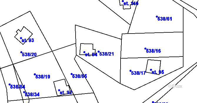 Parcela st. 538/21 v KÚ Lipno u Hunčic, Katastrální mapa