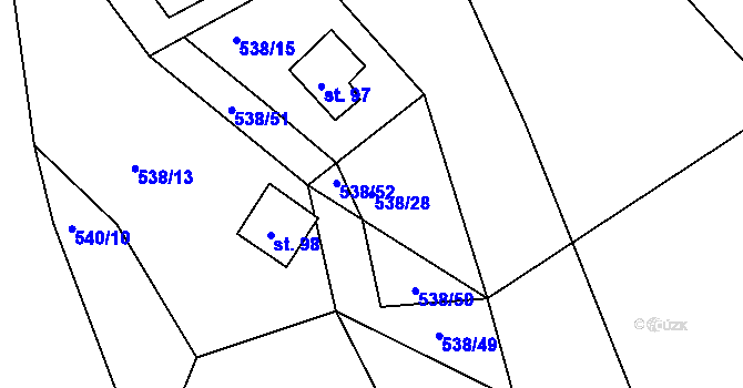 Parcela st. 538/28 v KÚ Lipno u Hunčic, Katastrální mapa
