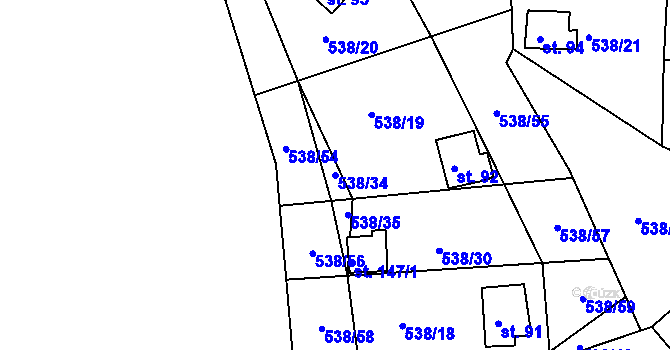 Parcela st. 538/34 v KÚ Lipno u Hunčic, Katastrální mapa