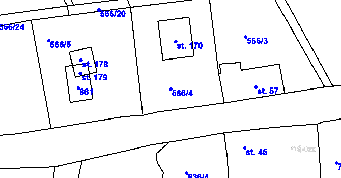 Parcela st. 566/4 v KÚ Lipno u Hunčic, Katastrální mapa